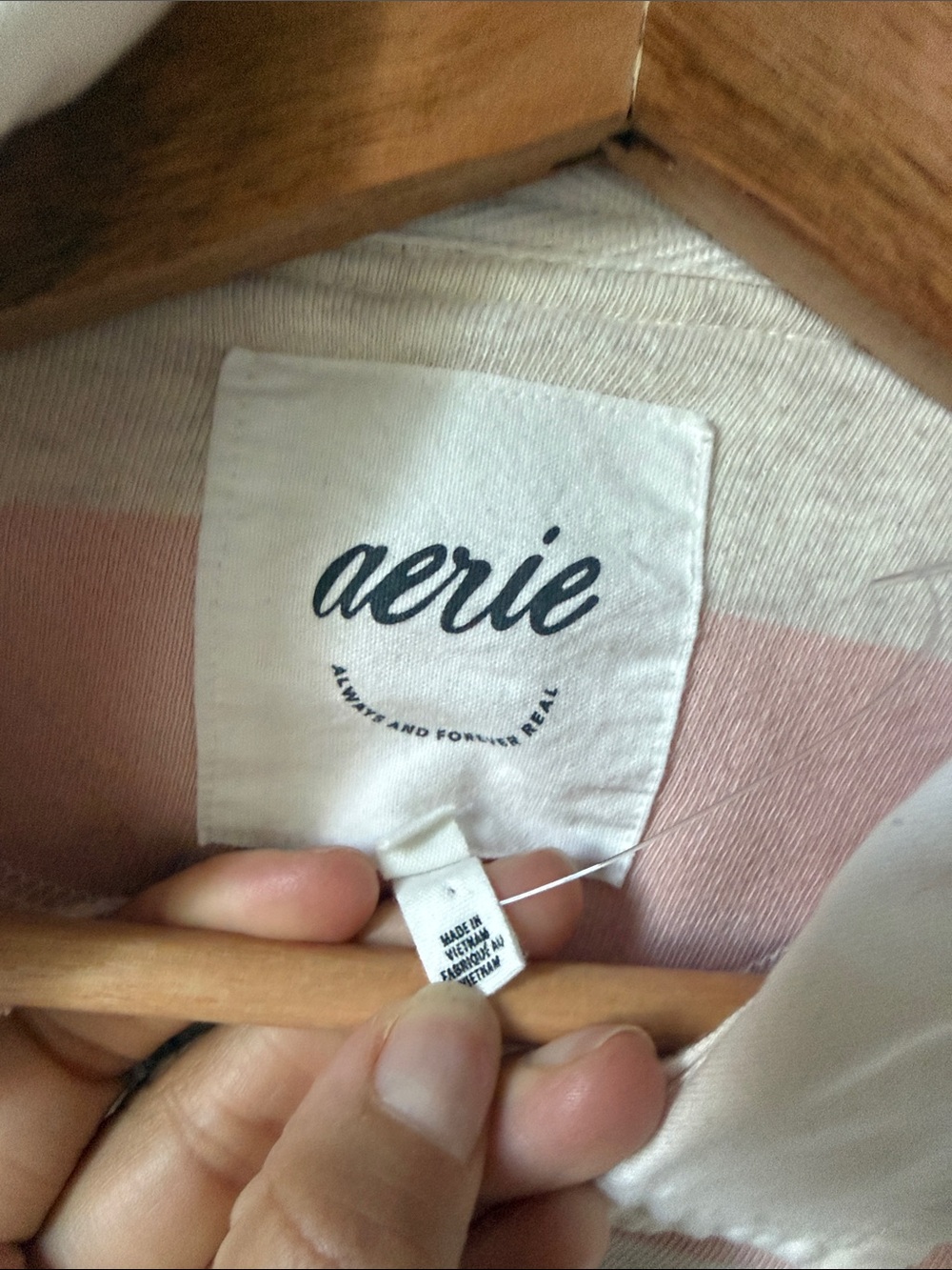 aerie Women's Striped Crewneck Rugby Sweater - Pink & Cream Relaxed fit Casual - Picture 2 of 5